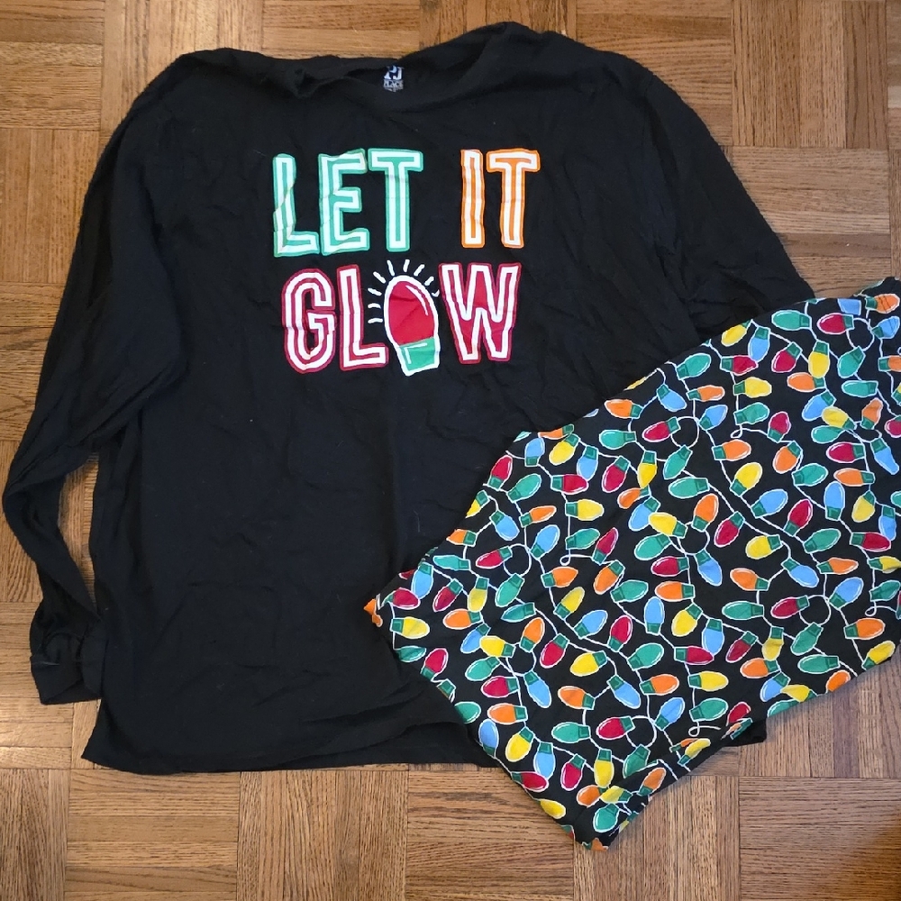 PJ Place Black Pajama Set with Festive Lights